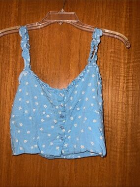 Teen Blue Floral Button-Front Crop Tank Top